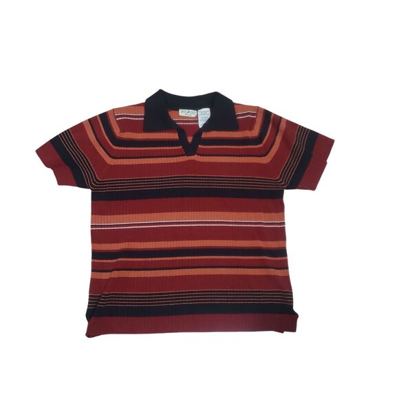 Y2K White Stag Womans Striped Shirt Size 14/16 Short Sleeve Collar Preppy Casual - Picture 3 of 8